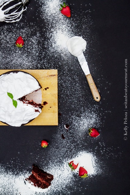 Vegan Summer Grilling with Colavita: chocolate olive oil cake with balsamic strawberry filling