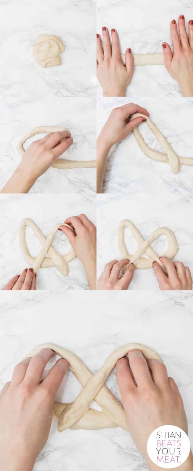 Hands demonstrating the steps to twisting pretzels