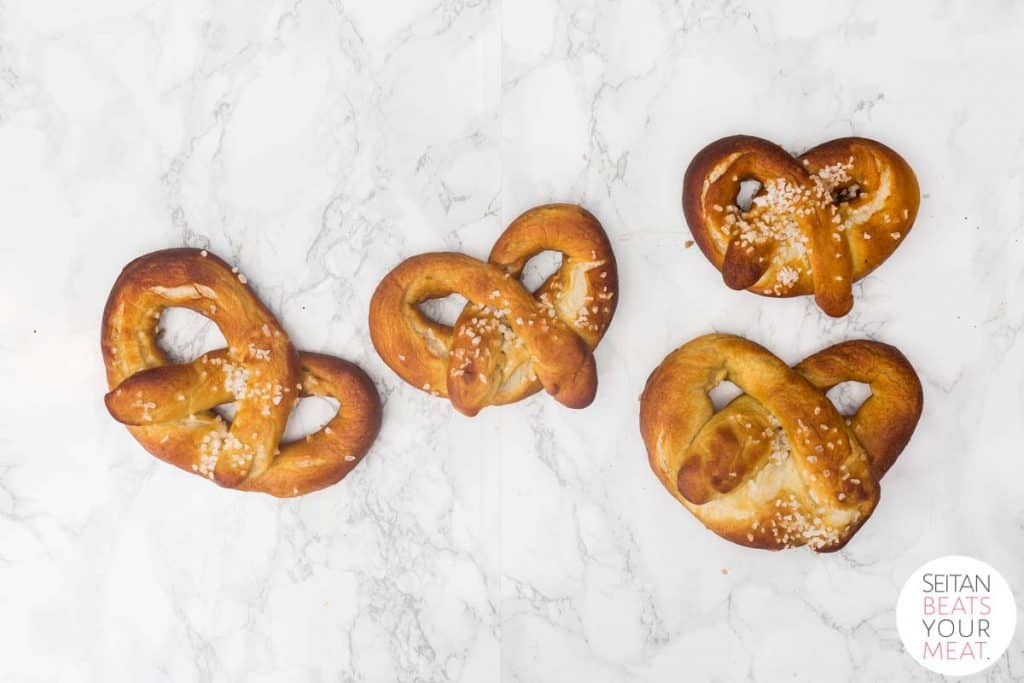 Soft pretzels on a marble counter