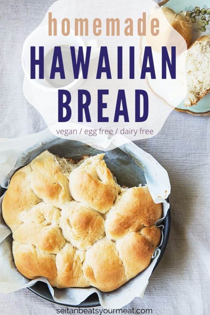 Pan of Hawaiian bread rolls on ivory tablecloth