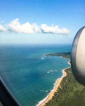 Atlantic Ocean shoreline out plane window