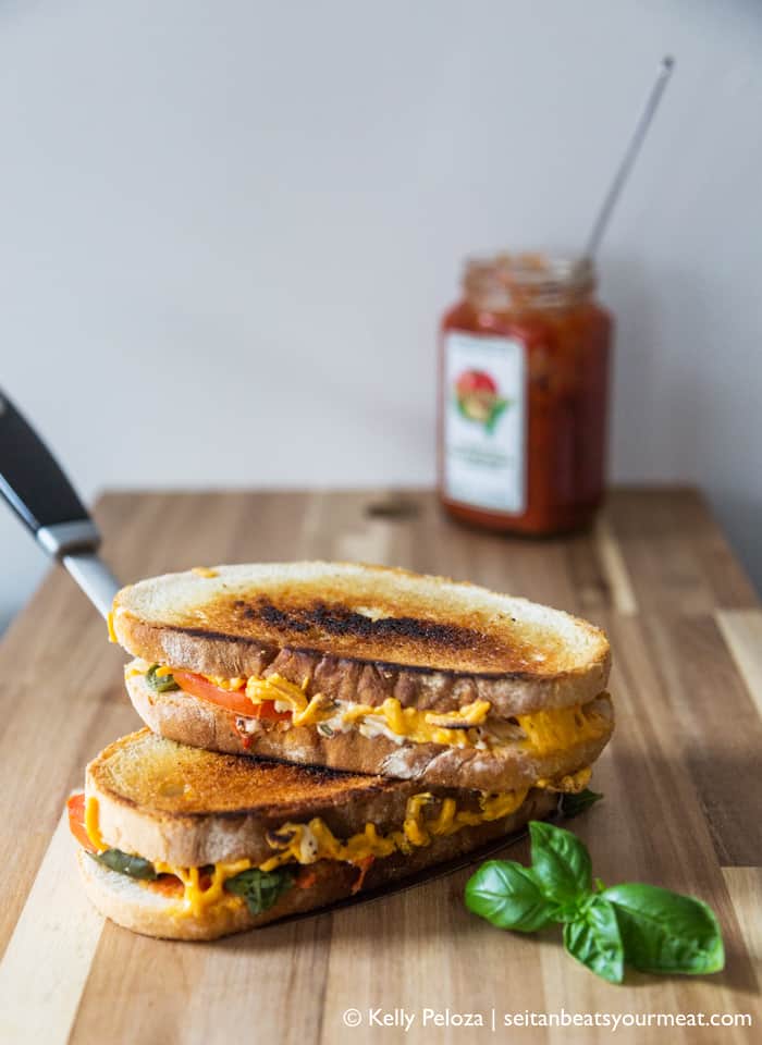 Easy vegan grilled cheese recipe with fresh tomato and basil