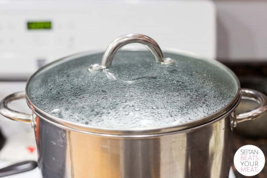 Large pot with steam on stovetop