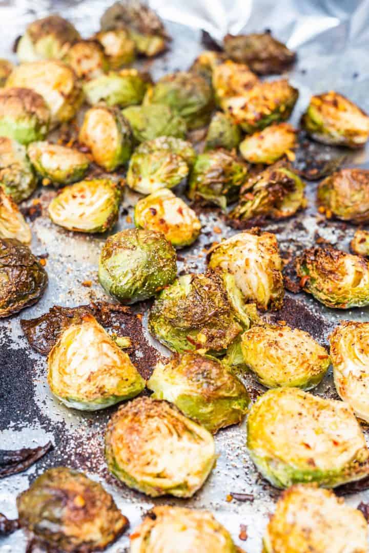 Roasted Brussels sprouts on foil